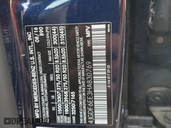 2017 Mercedes-Benz GLS 450 with VIN 4JGDF6EE3HA830769, listed as a Copart auction lot 58771524 with 60,109 mi miles and Salvage Title. Bid and sale history available at DreamBid. Image 14.