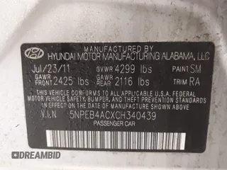 2012 Hyundai Sonata GLS with VIN 5NPEB4ACXCH340439, listed as a IAAI auction lot 41595043 with 141,069 mi miles. Bid and sale history available at carsss.com. Image 9.