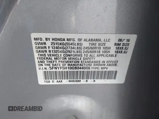 2016 Honda Pilot LX with VIN 5FNYF5H10GB044006, listed as a IAAI auction lot 42075404 with 129,642 mi miles and . Bid and sale history available at DreamBid. Image 9.