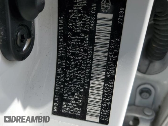 2017 Toyota Camry XLE z VIN 4T1BF1FK4HU703560, wystawiony jako Copart lot #58916665 z przebiegiem 93 281 mil mil oraz Szkoda całkowita • Salvage title. Historia ofert i sprzedaży dostępna na DreamBid. Obrazek 12.