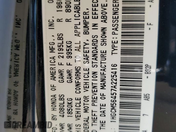 2007 Honda Accord LX z VIN 1HGCM56457A225416, wystawiony jako Copart lot #52151795 z przebiegiem 201 787 mil mil oraz Szkoda całkowita • Salvage title. Historia ofert i sprzedaży dostępna na DreamBid. Obrazek 12.