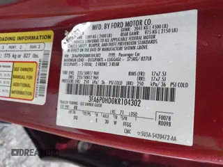 2019 Ford Fusion SE with VIN 3FA6P0HD0KR104302, listed as a IAAI auction lot 41550333 with 73,894 mi miles. Bid and sale history available at carsss.com. Image 9.