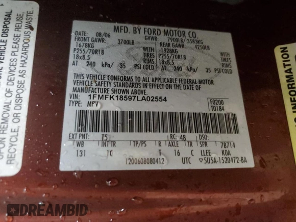 2007 Ford Expedition Max Eddie Bauer with VIN 1FMFK18597LA02554, listed as a Copart auction lot 43707735 with 198,849 mi miles and Clean Title. Bid and sale history available at DreamBid. Image 13.