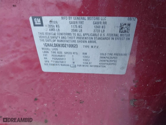 2013 Chevrolet Equinox LT with VIN 1GNALDEK0DZ100623, listed as a IAAI auction lot 41314989 with 132,778 mi miles. Bid and sale history available at carsss.com. Image 9.