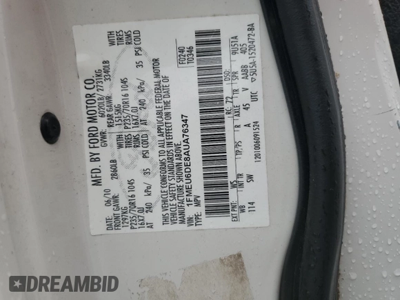2010 Ford Explorer XLT z VIN 1FMEU6DE8AUA76347, wystawiony jako Copart lot #55499895 z przebiegiem 247 408 mil mil oraz Szkoda całkowita • Salvage title. Historia ofert i sprzedaży dostępna na DreamBid. Obrazek 13.