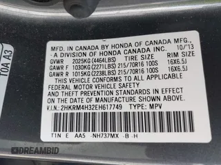 2014 Honda CR-V LX with VIN 2HKRM4H32EH617749, listed as a IAAI auction lot 41837927 with 113,547 mi miles. Bid and sale history available at carsss.com. Image 9.