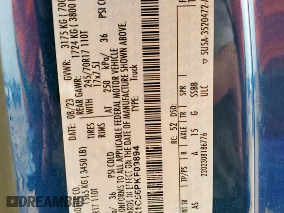 2023 Ford F-150 XL z VIN 1FTEX1C56PKF09894, wystawiony jako Copart lot #60458395 z przebiegiem 65 615 mil mil oraz Szkoda całkowita • Salvage title. Historia ofert i sprzedaży dostępna na DreamBid. Obrazek 12.