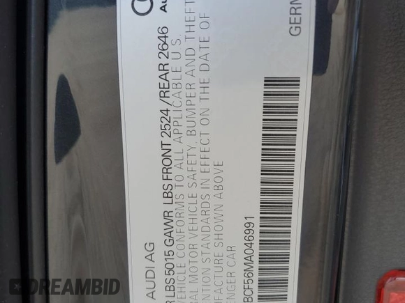 2021 Audi A5 Sportback Premium Plus with VIN WAUCBCF56MA046991, listed as a Copart auction lot 46651974 with 25,300 mi miles. Bid and sale history available at carsss.com. Image 13.