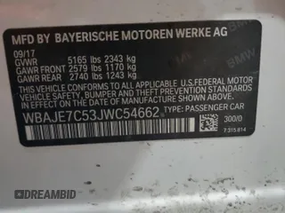 2018 BMW 5 Series 540i xDrive with VIN WBAJE7C53JWC54662, listed as a Copart auction lot 63703595 with 96,523 mi miles and Salvage title. Bid and sale history available at DreamBid. Image 12.