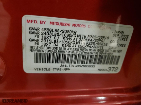 2009 Mitsubishi Outlander SE with VIN JA4LT31W09Z003895, listed as a Copart auction lot 81802584 with 115,964 mi miles and Salvage Title. Bid and sale history available at carsss.com. Image 15.