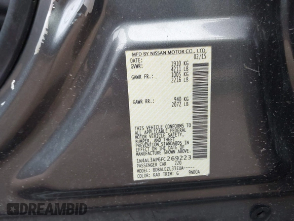 2015 Nissan Altima S with VIN 1N4AL3AP6FC269223, listed as a IAAI auction lot 42060581 with 144,335 mi miles and . Bid and sale history available at carsss.com. Image 9.