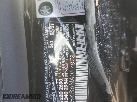 2022 Mercedes-Benz CLS 450 с VIN W1K2J5KB6NA087878, выставлен на аукционе Copart как лот 53640445 с пробегом 35 682 миль миль и Списание • Salvage title. История ставок и продаж доступна на DreamBid. Изображение 13.