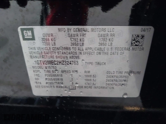 2017 GMC Sierra 1500 SLE z VIN 1GTV2MEC2HZ324763, wystawiony jako IAAI lot #42234082 z przebiegiem 106 984 mil mil oraz . Historia ofert i sprzedaży dostępna na DreamBid. Obrazek 9.