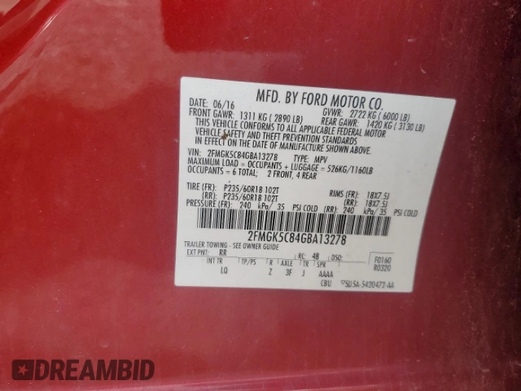 2016 Ford Flex SEL z VIN 2FMGK5C84GBA13278, wystawiony jako Copart lot #51585015 z przebiegiem 135 249 mil mil oraz Szkoda całkowita • Salvage title. Historia ofert i sprzedaży dostępna na DreamBid. Obrazek 13.