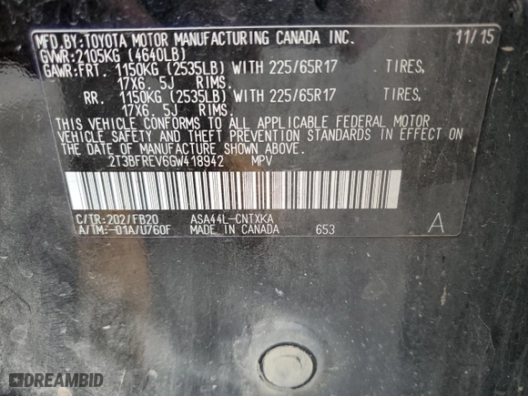 2016 Toyota RAV4 LE with VIN 2T3BFREV6GW418942, listed as a Copart auction lot 68545944 with 104,151 mi miles and Salvage Title. Bid and sale history available at carsss.com. Image 12.