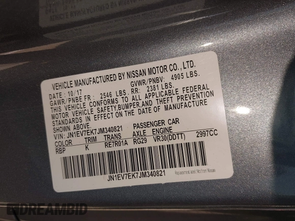 2018 Infiniti Q60 Luxe with VIN JN1EV7EK7JM340821, listed as a IAAI auction lot 42139185 with 59,407 mi miles and . Bid and sale history available at DreamBid. Image 9.