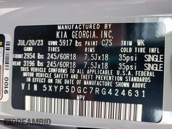 2024 Kia Telluride SX X-Line z VIN 5XYP5DGC7RG424631, wystawiony jako Copart lot #59235715 z przebiegiem 15 823 mil mil oraz Szkoda całkowita • Salvage title. Historia ofert i sprzedaży dostępna na DreamBid. Obrazek 13.