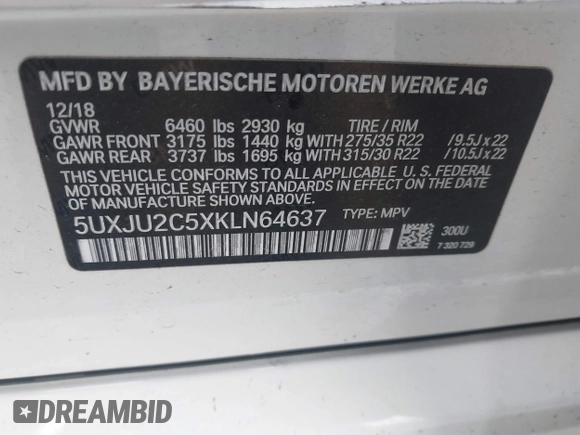 2019 BMW X5 xDrive50i с VIN 5UXJU2C5XKLN64637, выставлен на аукционе IAAI как лот 42182077 с пробегом Не указан миль и . История ставок и продаж доступна на DreamBid. Изображение 9.