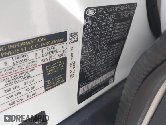 2019 Land Rover Range Rover HSE with VIN SALGS2SV4KA557464, listed as a IAAI auction lot 42115815 with 43,995 mi miles and . Bid and sale history available at DreamBid. Image 9.