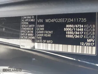 2018 Mercedes-Benz Metris Passenger Van with VIN WD4PG2EE7J3411735, listed as a IAAI auction lot 40435364 with 58,676 mi miles. Bid and sale history available at carsss.com. Image 9.