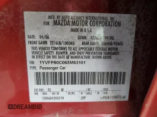 2006 Mazda 6 i with VIN 1YVFP80C065M63101, listed as a Copart auction lot 48554305 with 124,510 mi miles and Salvage Title. Bid and sale history available at carsss.com. Image 12.