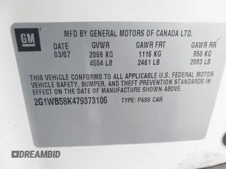 2007 Chevrolet Impala LS with VIN 2G1WB58K479373106, listed as a IAAI auction lot 42110687 with 250,746 mi miles and . Bid and sale history available at DreamBid. Image 9.