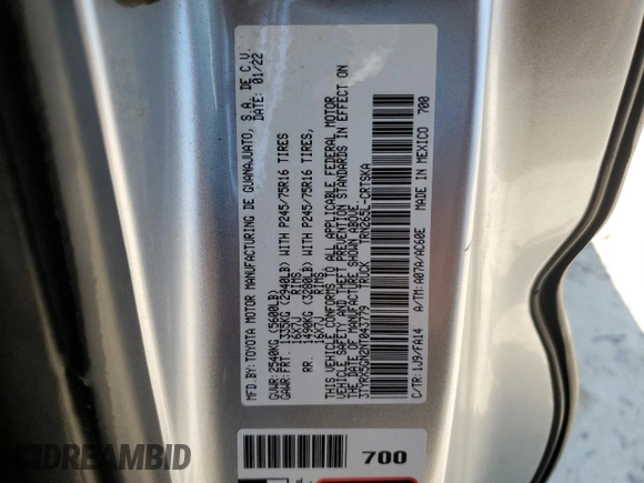 2022 Toyota Tacoma SR with VIN 3TYRX5GN2NT043779, listed as a Copart auction lot 63806095 with Not provided miles and Clean title. Bid and sale history available at DreamBid. Image 12.