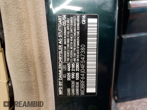 2004 Mercedes-Benz C 320 with VIN WDBRF64J04F547380, listed as a Copart auction lot 79865974 with Not Provided miles and Clean Title. Bid and sale history available at DreamBid. Image 13.