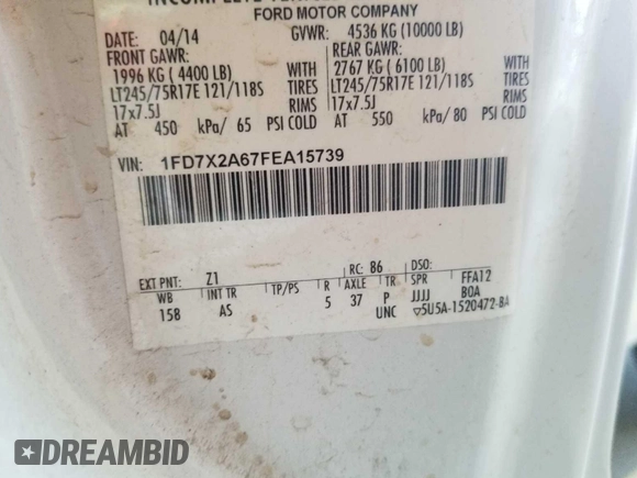 2015 Ford F-250 XL с VIN 1FD7X2A67FEA15739, выставлен на аукционе IAAI как лот 42600504 с пробегом 72 664 миль миль и . История ставок и продаж доступна на DreamBid. Изображение 17.