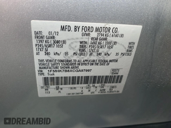 2012 Ford Explorer z VIN 1FMHK7B8XCGA97997, wystawiony jako Copart lot #56319085 z przebiegiem 189 811 mil mil oraz Szkoda całkowita • Salvage title. Historia ofert i sprzedaży dostępna na DreamBid. Obrazek 13.