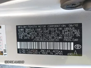 2010 Toyota Corolla z VIN JTDBU4EE2AJ068160, wystawiony jako IAAI lot #41780495 z przebiegiem 107 504 mil mil oraz . Historia ofert i sprzedaży dostępna na DreamBid. Obrazek 9.