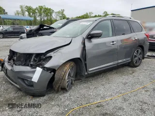 2019 Nissan Pathfinder Platinum with VIN 5N1DR2MM6KC651274, listed as a Copart auction lot 52737215 with 37,459 mi miles and Salvage title. Bid and sale history available at DreamBid. Image 1.