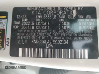 2024 Kia EV6 Wind with VIN KNDC34LA2R5192134, listed as a Copart auction lot 54619775 with 28,630 mi miles and Clean Title. Bid and sale history available at DreamBid. Image 14.