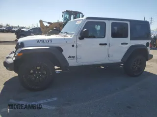 2021 Jeep Wrangler Unlimited Willys with VIN 1C4HJXDG4MW636293, listed as a Copart auction lot 44272675 with 34,480 mi miles and Salvage title. Bid and sale history available at DreamBid. Image 1.
