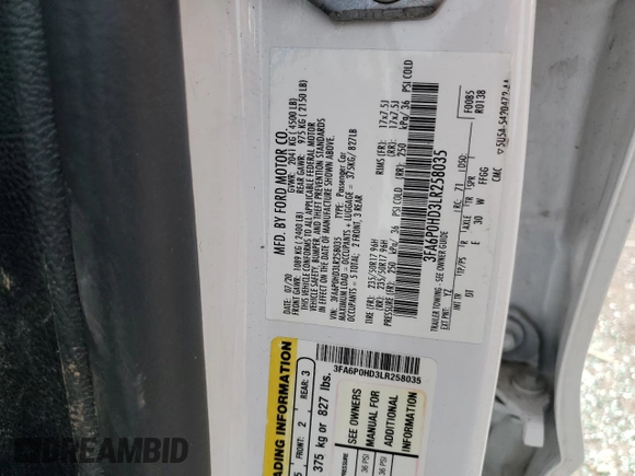 2020 Ford Fusion SE with VIN 3FA6P0HD3LR258035, listed as a Copart auction lot 50219275 with 70,631 mi miles and Salvage title. Bid and sale history available at DreamBid. Image 15.