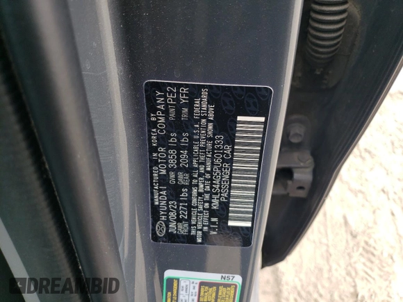 2023 Hyundai Elantra SEL with VIN KMHLS4AG5PU601333, listed as a Copart auction lot 53517865 with 40,937 mi miles and Salvage title. Bid and sale history available at DreamBid. Image 12.