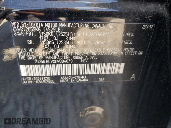 2017 Toyota RAV4 XLE with VIN 2T3WFREVXHW394079, listed as a Copart auction lot 50026135 with 87,672 mi miles and Salvage Title. Bid and sale history available at carsss.com. Image 13.
