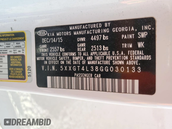 2016 Kia Optima LX z VIN 5XXGT4L38GG030133, wystawiony jako Copart lot #59385105 z przebiegiem 130 546 mil mil oraz Czysty tytuł • Clean title. Historia ofert i sprzedaży dostępna na DreamBid. Obrazek 12.