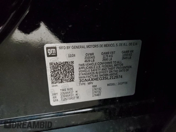 2025 Chevrolet Equinox FWD LT with VIN 3GNAXHEG3SL212974, listed as a Copart auction lot 54550725 with 8,158 mi miles and Clean Title. Bid and sale history available at DreamBid. Image 13.