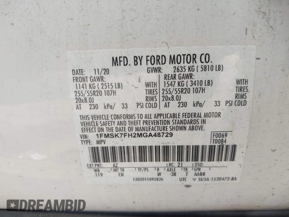 2021 Ford Explorer Limited с VIN 1FMSK7FH2MGA48729, выставлен на аукционе IAAI как лот 42488056 с пробегом 89 257 миль миль и . История ставок и продаж доступна на DreamBid. Изображение 9.
