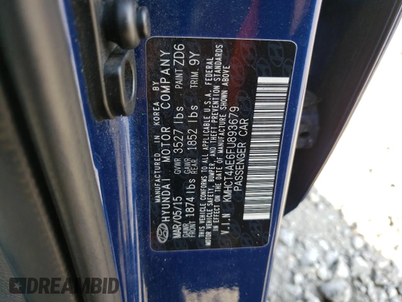 2015 Hyundai Accent GLS with VIN KMHCT4AE6FU893679, listed as a Copart auction lot 63344473 with Not Provided miles and . Bid and sale history available at DreamBid. Image 12.