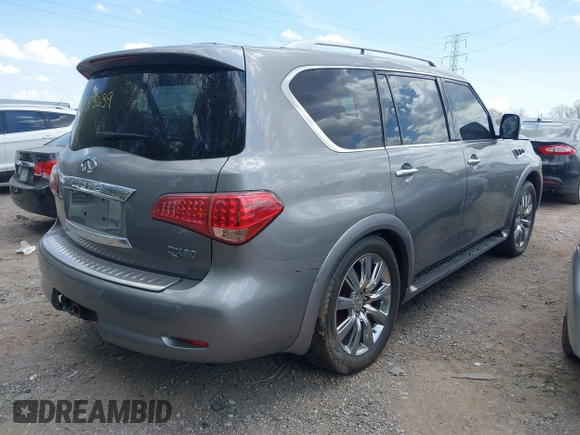2014 Infiniti QX80 with VIN JN8AZ2NE4E9064351, listed as a IAAI auction lot 42123639 with 164,540 mi miles. Bid and sale history available at carsss.com. Image 4.