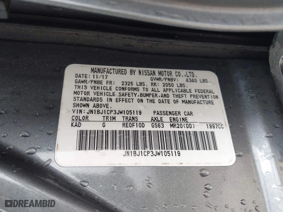 2018 Nissan Rogue Sport SV with VIN JN1BJ1CP3JW105119, listed as a IAAI auction lot 41717064 with 108,434 mi miles. Bid and sale history available at carsss.com. Image 9.