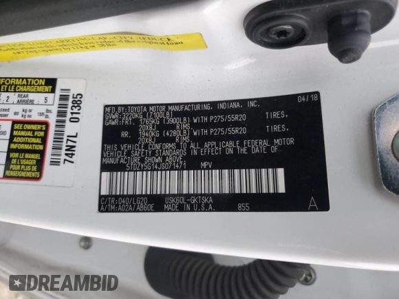 2018 Toyota Sequoia SR5 with VIN 5TDZY5G14JS071471, listed as a Copart auction lot 44165055 with 121,063 mi miles and Salvage Title. Bid and sale history available at carsss.com. Image 15.
