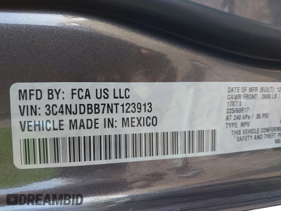 2022 Jeep Compass Latitude with VIN 3C4NJDBB7NT123913, listed as a IAAI auction lot 41431372 with 37,006 mi miles and . Bid and sale history available at DreamBid. Image 8.