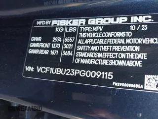 2023 Fisker Ocean Ultra z VIN VCF1UBU23PG009115, wystawiony jako IAAI lot #41532344 z przebiegiem Nie podano mil oraz . Historia ofert i sprzedaży dostępna na DreamBid. Obrazek 9.