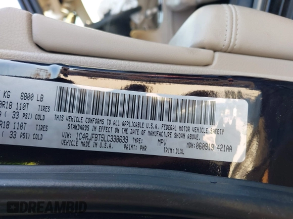 2020 Jeep Grand Cherokee Limited X z VIN 1C4RJFBT5LC338639, wystawiony jako IAAI lot #41366809 z przebiegiem 96 541 mil mil oraz . Historia ofert i sprzedaży dostępna na DreamBid. Obrazek 9.
