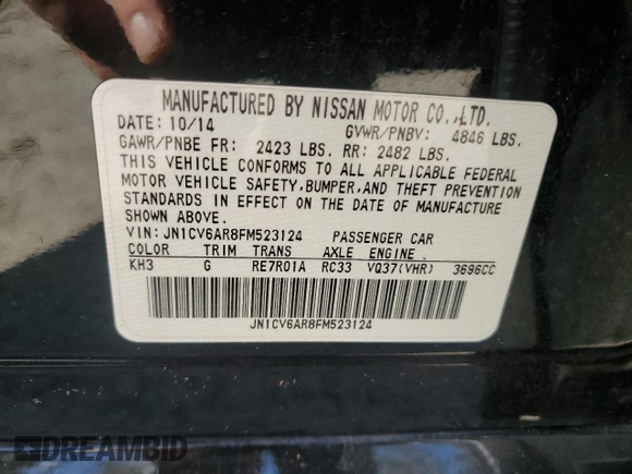 2015 Infiniti Q40 with VIN JN1CV6AR8FM523124, listed as a Copart auction lot 75912294 with Not Provided miles and Non Repairable. Bid and sale history available at carsss.com. Image 13.