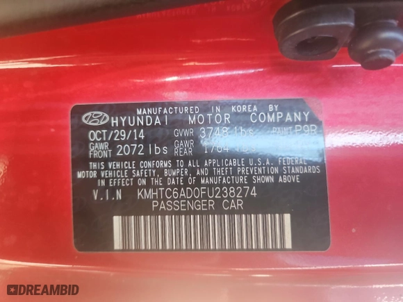 2015 Hyundai Veloster RE:FLEX with VIN KMHTC6AD0FU238274, listed as a Copart auction lot 53966865 with 143,112 mi miles and Clean Title. Bid and sale history available at carsss.com. Image 10.