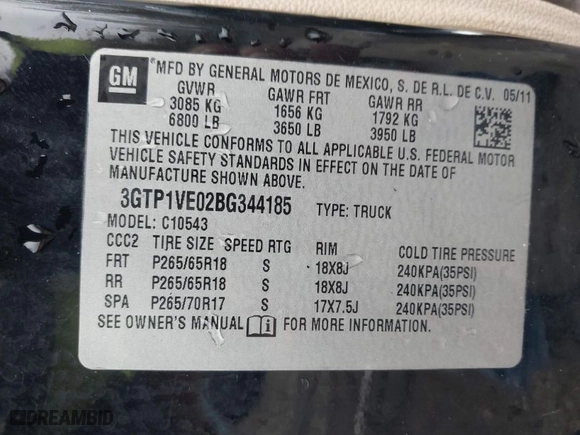 2011 GMC Sierra 1500 SLE with VIN 3GTP1VE02BG344185, listed as a IAAI auction lot 41111699 with 126,010 mi miles. Bid and sale history available at carsss.com. Image 9.